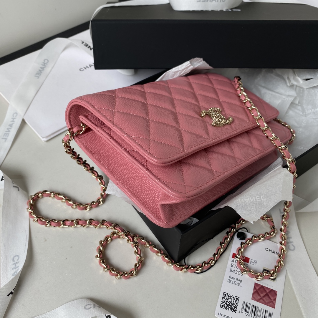 Caviar Leather Wallet On Chain Shoulder Bag AP3180 Pink